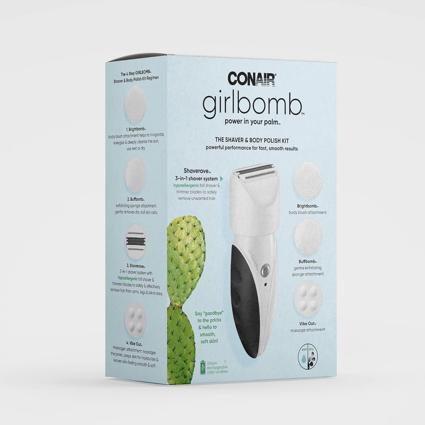 Conair GIRLBOMB Women's Shaver & Body Buffer - Wet/Dry, Lithium Ion Rechargeable