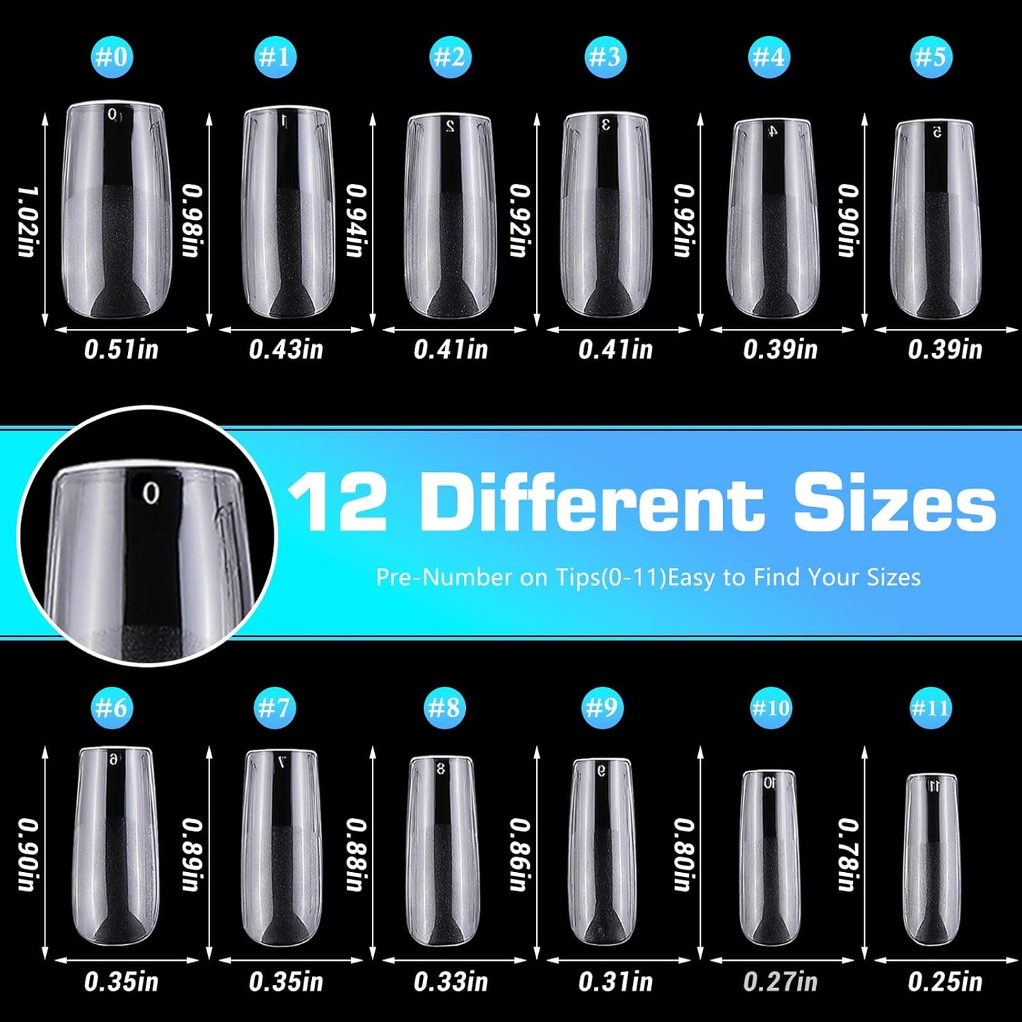 240pc Square Gel Nail Tips Medium Fake Nails for Press on Nails Clear Acrylic Nails Tips, 12 Size Full Cover Nail tips Square Soft Gel Nail Tips False Nails Extension Artificial Fingernails