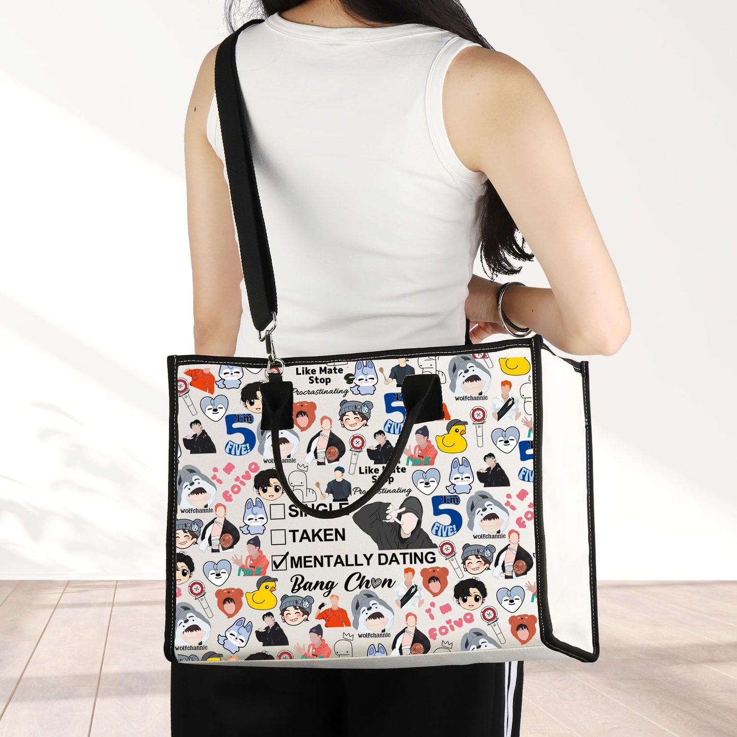 JNIAP Korean Group Stay Makeup Bag Music Lover Gifts Single Taken Mentally Dating With Bang C Stay Merchandise(Bang Tote)