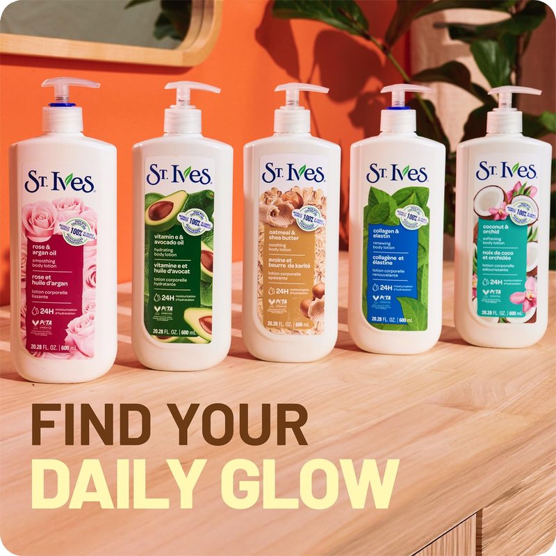 St. Ives Hand & Body Lotion, Hydrating Vitamin E & Avocado Oil 4-Pack – 24H Moisturizer for Dry Skin, 20.28 Oz Ea