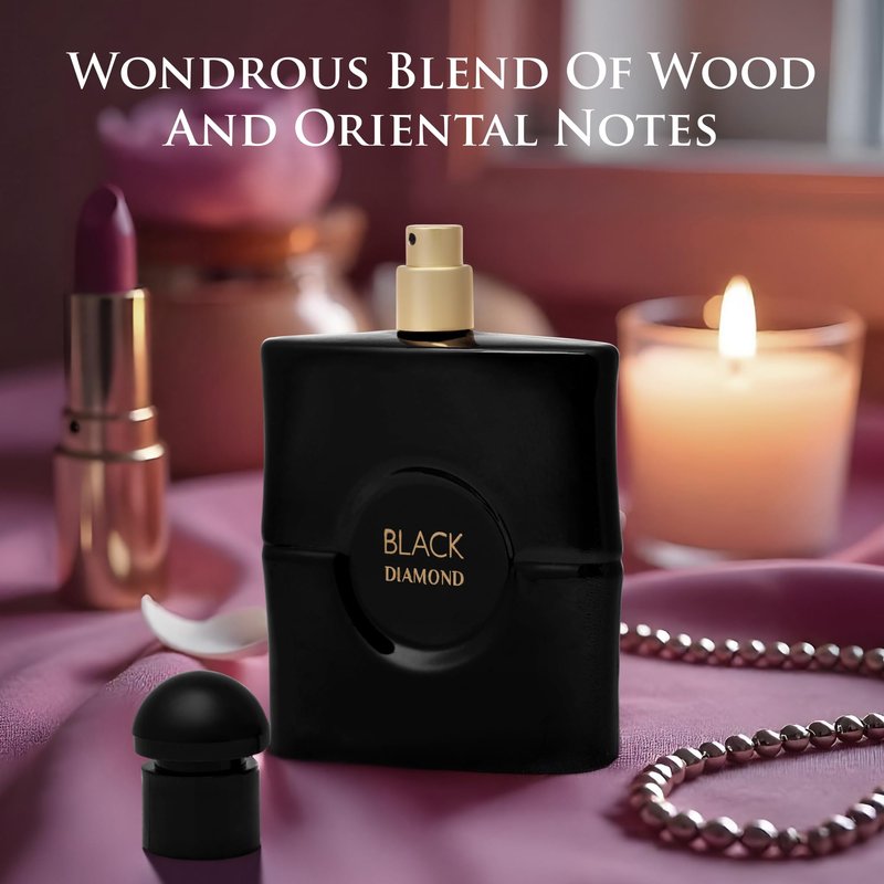 Black Diamond for Women Eau De Parfume- Top Notes of Pink Pepper & Orange Blossom - Base Scents of Warm Vanilla, Patchouli, Cashmere Wood & Cedar - Natural & Paraben Free - Elegant 100ml Bottle