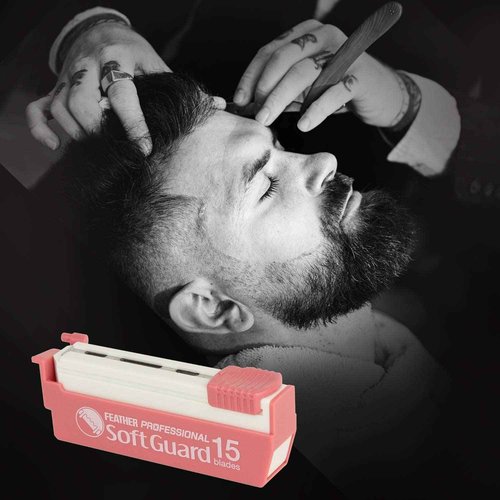 Feather Artist Club ProSoft Guard Razor Blades - 1 Pack of 15 - Single Straight Edge Razor Blade with Guard Refills for Shaving - For Men, Women, & Barbers