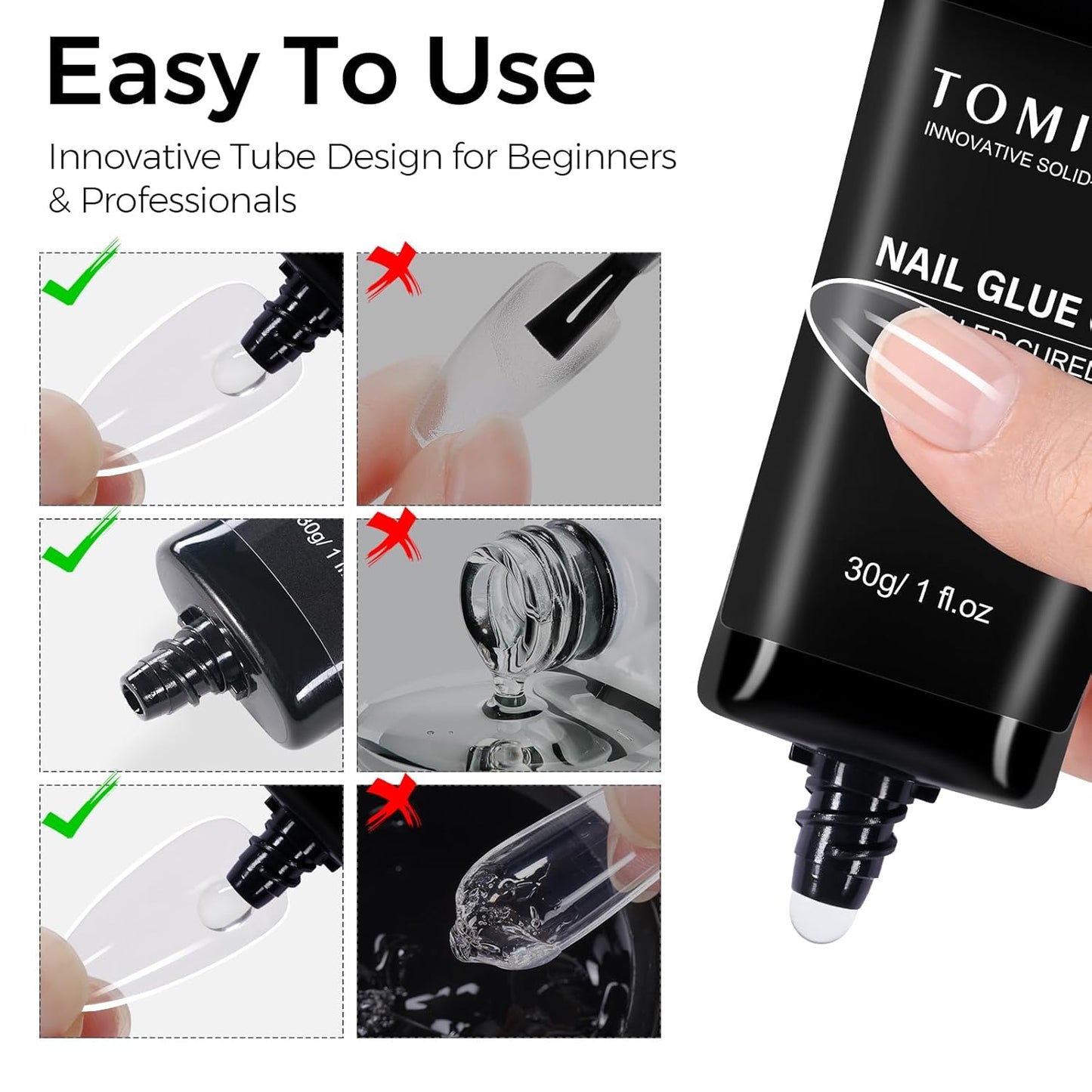 TOMICCA Short Nail Tips Extra Short Square Nail Tips, 192Pcs Fake Nails 12 Sizes Acrylic Clear Nails for Beginner and Professional DIY Gel Nails Salon