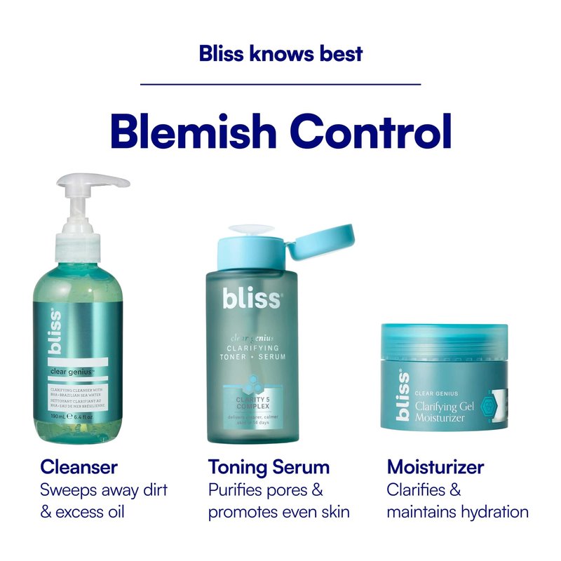 Bliss Clear Genius Clarifying Gel Moisturizer, CLARITY 5 Complex with Salicylic Acid, Niacinamide & Witch Hazel for Blemish-Prone & Oily Skin, Minimizes Pores, 1.7 fl oz