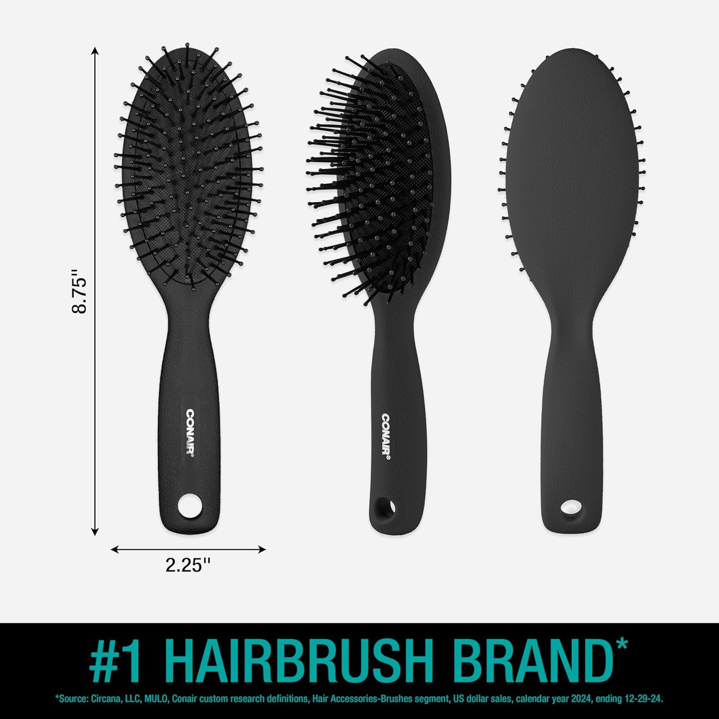 CONAIR Men Hair Brush, Men’s Detangler Brush for Everyday Brushing and All Hair Types, Flexible Cushion Base with Ball-Tipped Bristles Won’t Snag or Pull, Black