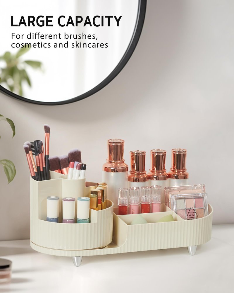 Syntus Makeup Organizer Countertop, Rotating Makeup Brush Holder Large Capacity Cosmetic Display Cases, Spinning Storage Holder for Vanity, Desk, Skincare, Perfume Organization