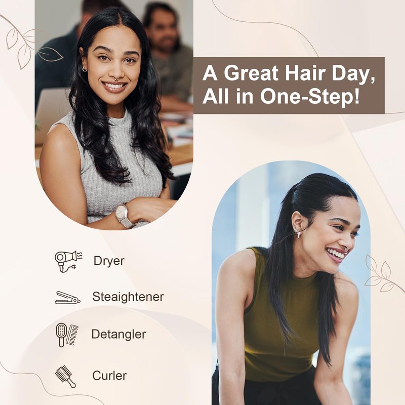 Hair Trends Upgraded 2-in-1 Blow Dryer Brush with Heated Comb, 110-120V Hair Straightener Brush for Black Hair, One-Step Hair Dryer Brush Frizz-Free No Damage