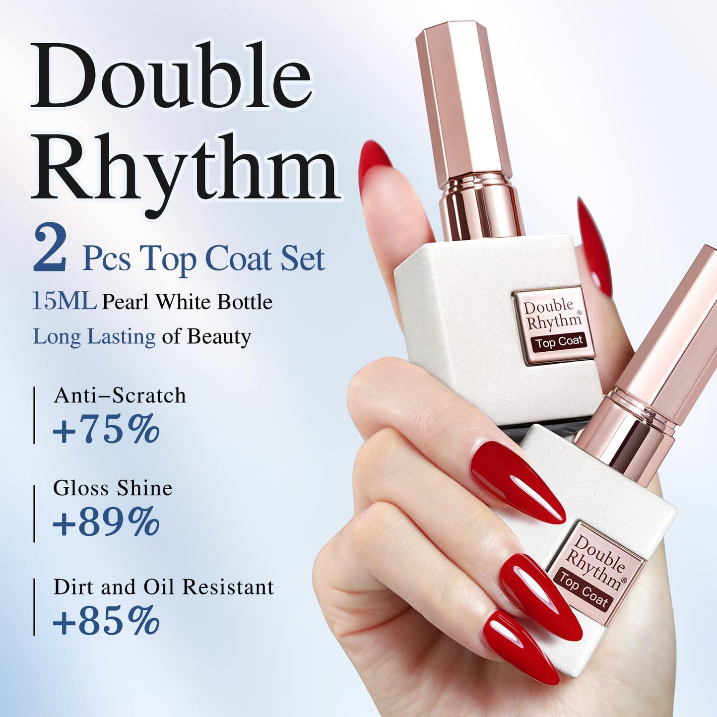 Double Rhythm 2 Pcs 15ML No Wipe Gel Top Coat and Base Coat Set Clear Glossy Gel Polish Kit Soak Off LED (Base and Top Coat)