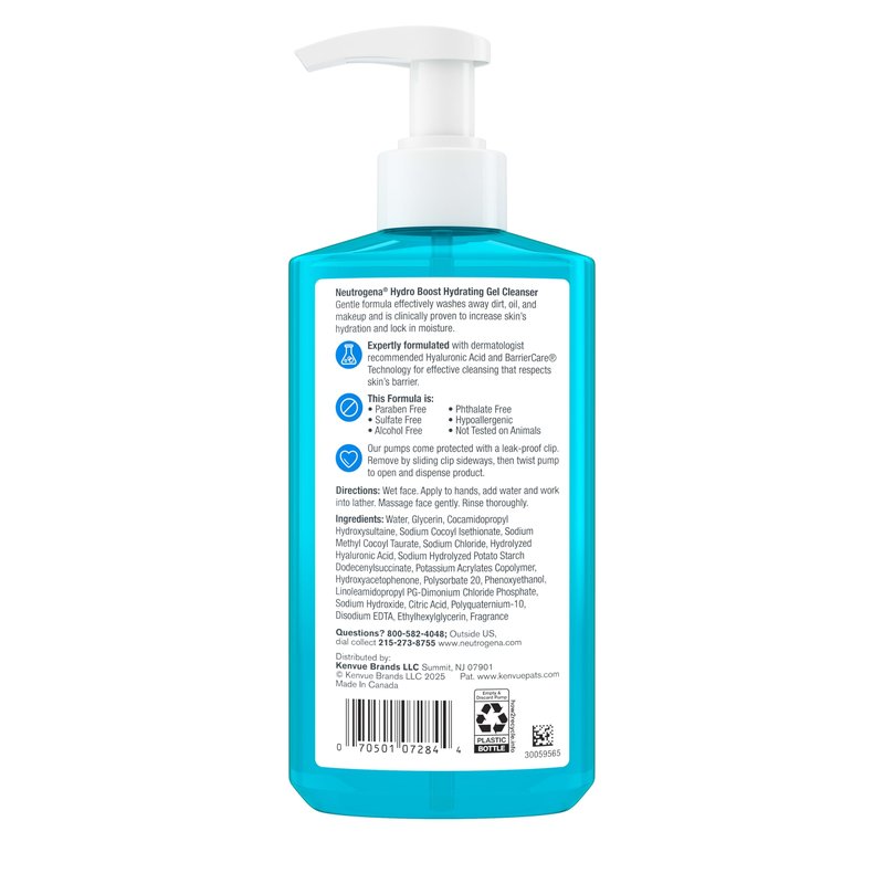 Neutrogena Hydro Boost Face Wash, Hydrating Facial Cleanser with Hyaluronic Acid, Daily Foaming Face Wash & Makeup Remover, Hypoallergenic, Alcohol- & Paraben-Free Gel Cleanser, 12 fl. oz