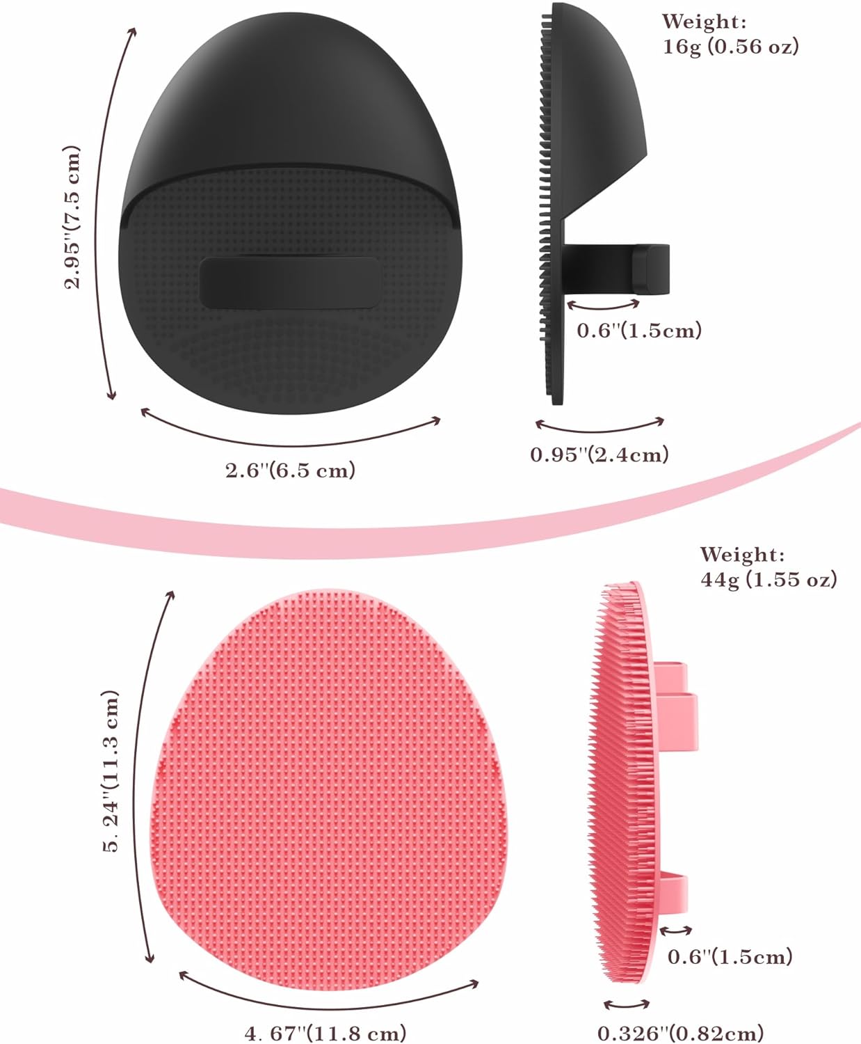 Manmihealth Soft Silicone Shower Brush, Super-Lathering and Deep-Cleaning Body & Face Scrubber, Gentle Exfoliating Bath Glove for All Skin Types, with 2 Free Hooks.(Black + Pink)