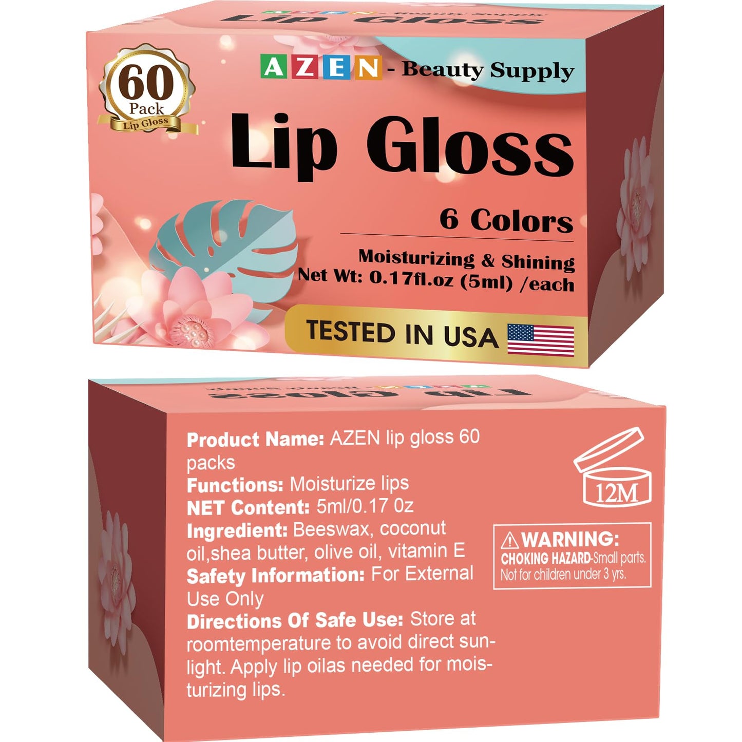AZEN 60 Pack Lip Gloss Set, Color Lip Oil for Dry Cracked Lips Moisturizing Hydrating Nourishing with Vitamin E, Mothers Day Gifts for Women