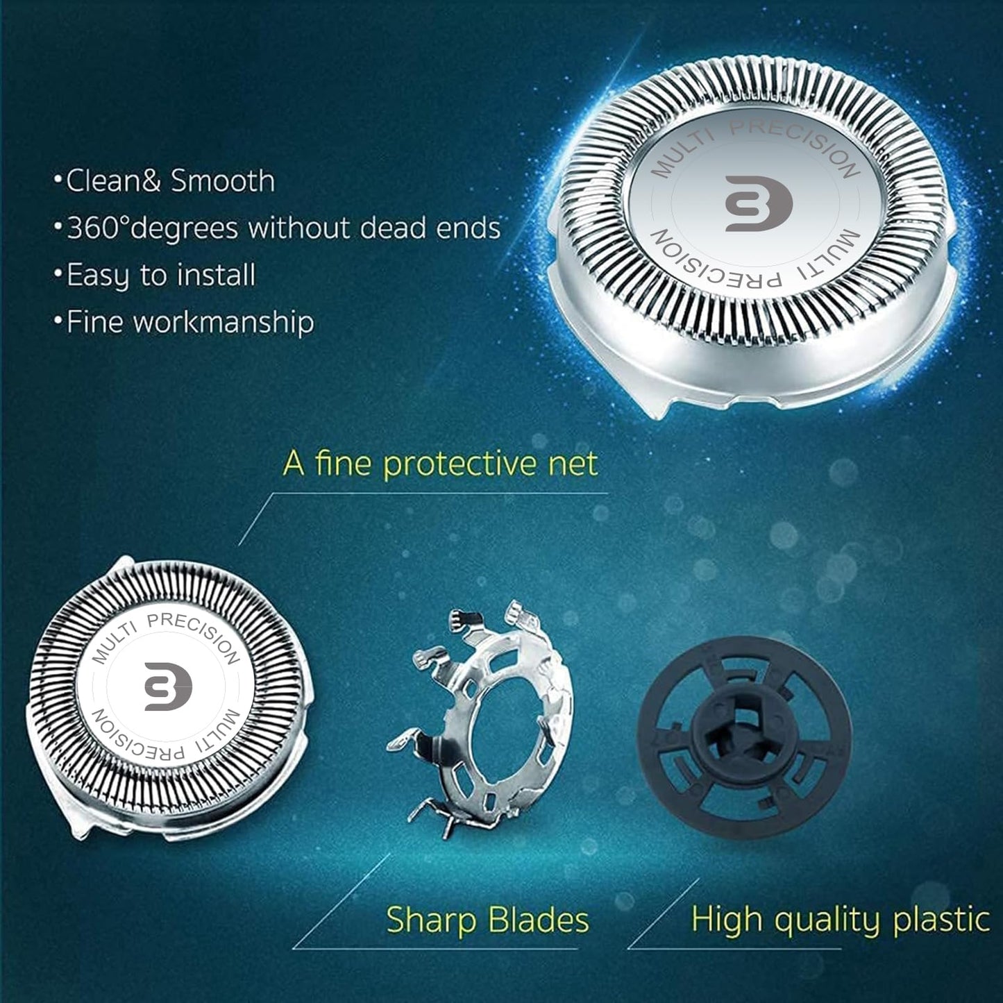 SH30 Replacement Heads Compatible with Philips Shavers Series 1000, 2000 And 3000, Replacement Blades for Norelco 3000 with 6pcs Blades And 1pcs Retaining Ring