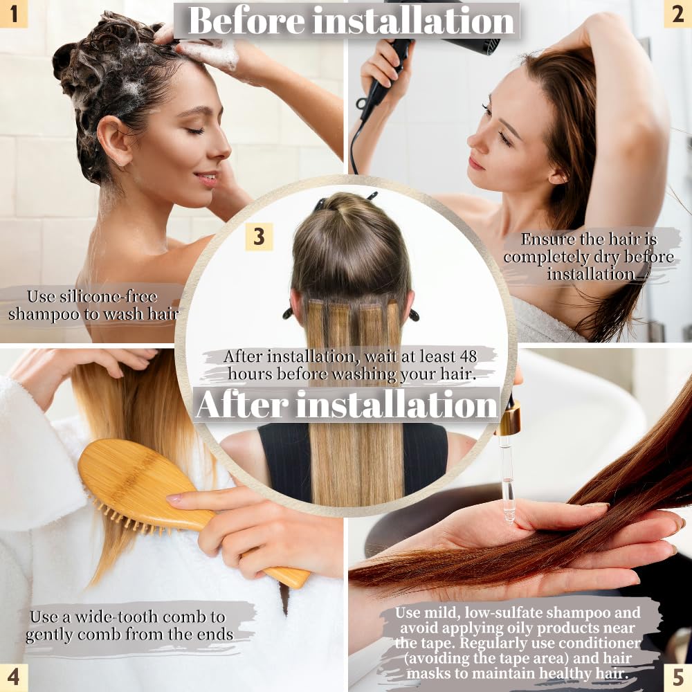 Tape in Hair Extensions Human Hair Chocolate Brown Mixed Honey Blonde Hair Extensions Real Human Hair 20pcs 14 Inch Straight Invisible Human Hair Tape in Extensions for Women (4/4/27#,14 Inch)