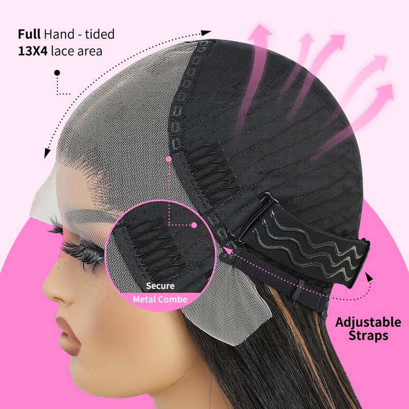 Synthetic Lace Front Wigs Pre Plucked 13x4 HD Lace Black Wigs For Women 26 Inch Long Layered Straight Wigs 100% Futura Premium Fiber Wig With Bangs Ready to Wear Beginner Friendly Daily Use