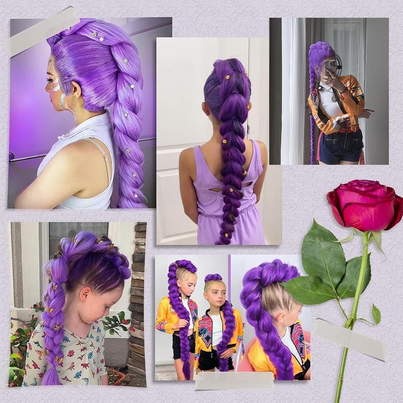 Braiding Hair Pre-stretched Extension Synthetic Yaki Purple Braiding Hair Extensions for Gril Kid Woman Adults 24 Inch Braiding Hair for K-POP Halloween Cosplay (Purple-2pcs 200 Gram 24 inch)