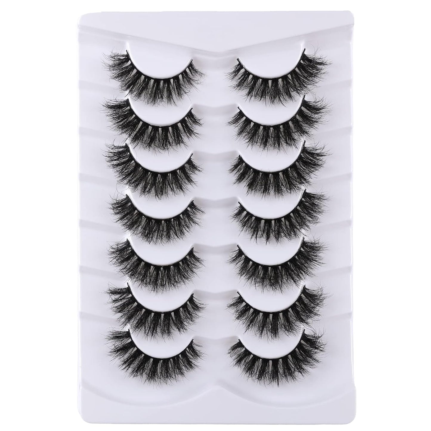 Lashes Eyelashes 8D Fluffy False Eyelashes Wispy Faux Mink Lashes Light Weight Fake Eyelashes Cat Eye Lashes 7 Pairs Pack, Black