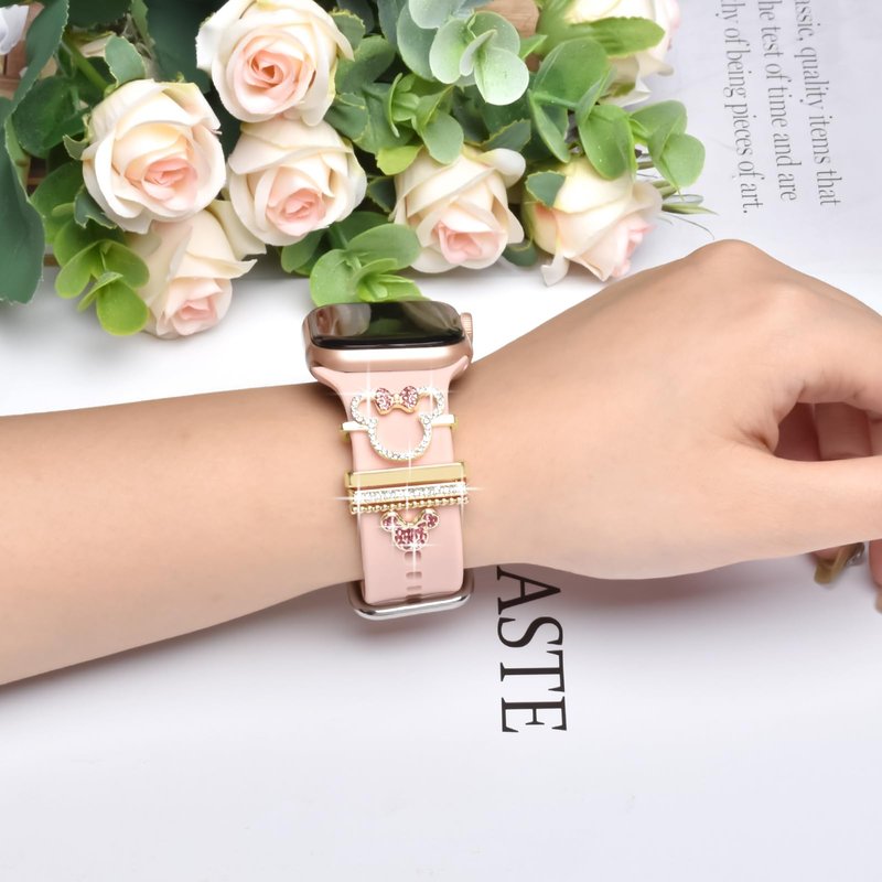 Shesyuki Watch Band Charms Set - Decorative Rings and Clasps with Shining Stones, Compatible with iWatch Series 1 to 8, Fits 38mm/40mm/41mm/42mm/44mm/45mm Models (No Watch Band)