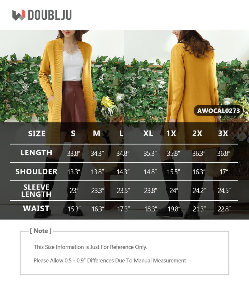 JJ Perfection Womens Casual Long Knit Cardigan Long Sleeve with Pockets Lightweight Open Front Sweater Jacket with Plus Size