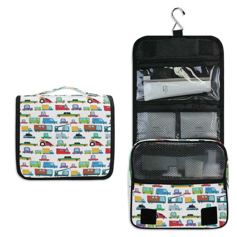 senya Hanging Travel Toiletry Bag Kit Boys Makeup Case Cosmetics Organizer for Men Women (Cartoon Boy Cars)