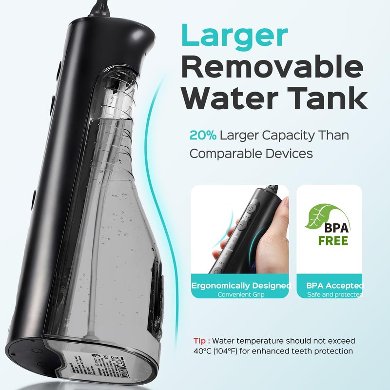 COSLUS C50 Portable Water Flosser for Teeth: 4 Modes & 5 Intensity Levels Professional Electric Dental Pick for Sensitive Gums, Braces & Orthodontic - Cordless for Travel Use, BPA-Free, ADA Accepted