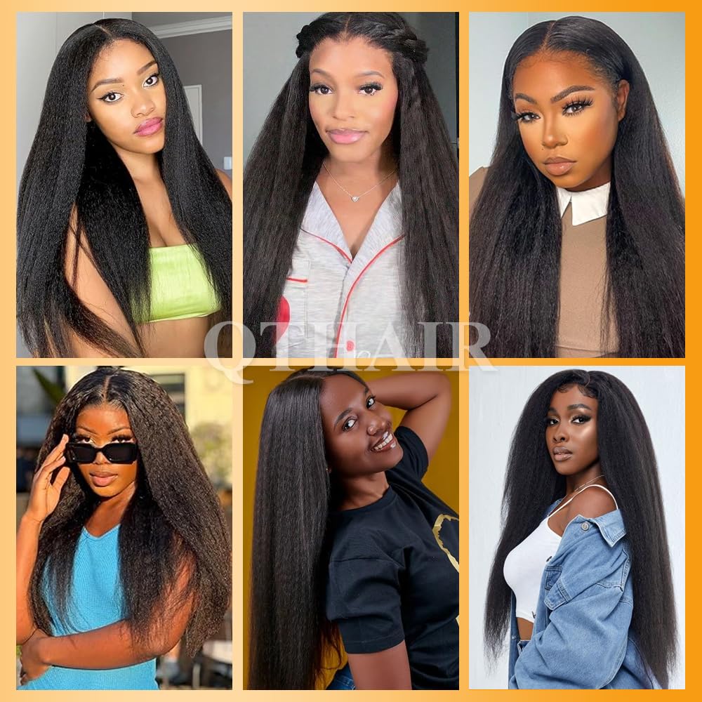 QTHAIR 18A Kinky Straight Lace Closure (14inch) 4x4 Free Part 150% Density Top Swiss Lace Natural Straight Human Hair Closure with Baby Hair