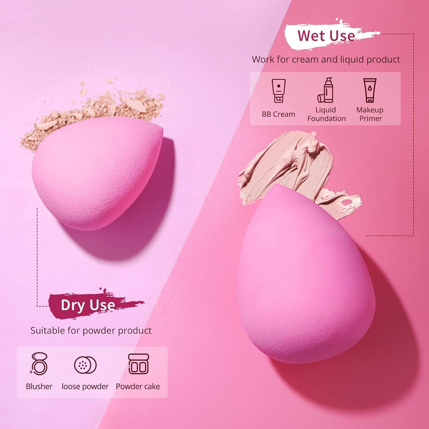 BEAKEY Makeup Sponge Set, 5 Pcs Foundation Blending Sponge, Beauty Sponges Flawless for Liquid, Cream, and Powder, Latex-Free and Vegan Boun Boun Makeup Sponges, Black