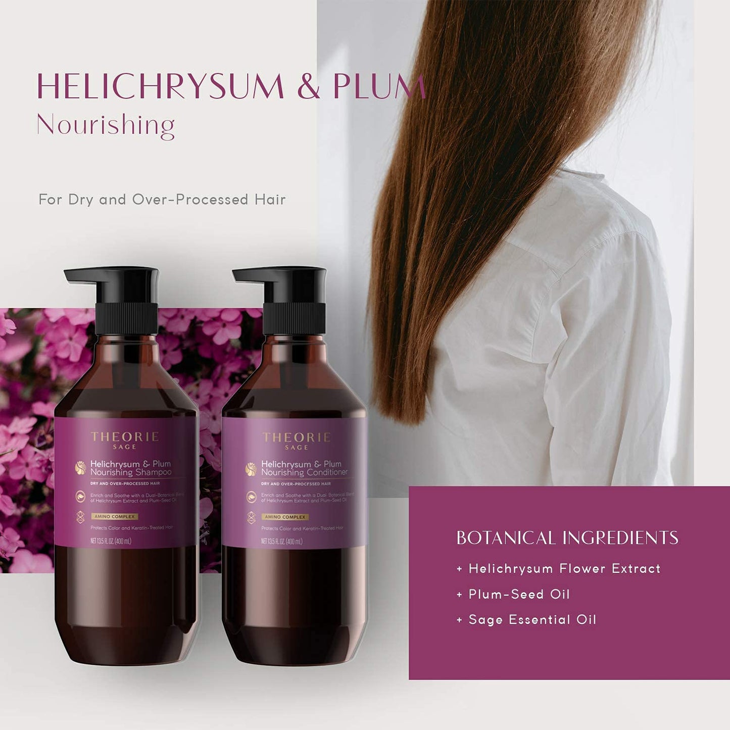 Theorie Nourishing Shampoo with Helichrysum & Plum - Enriches & Soothes Dry Hair | 800mL Pump Bottle