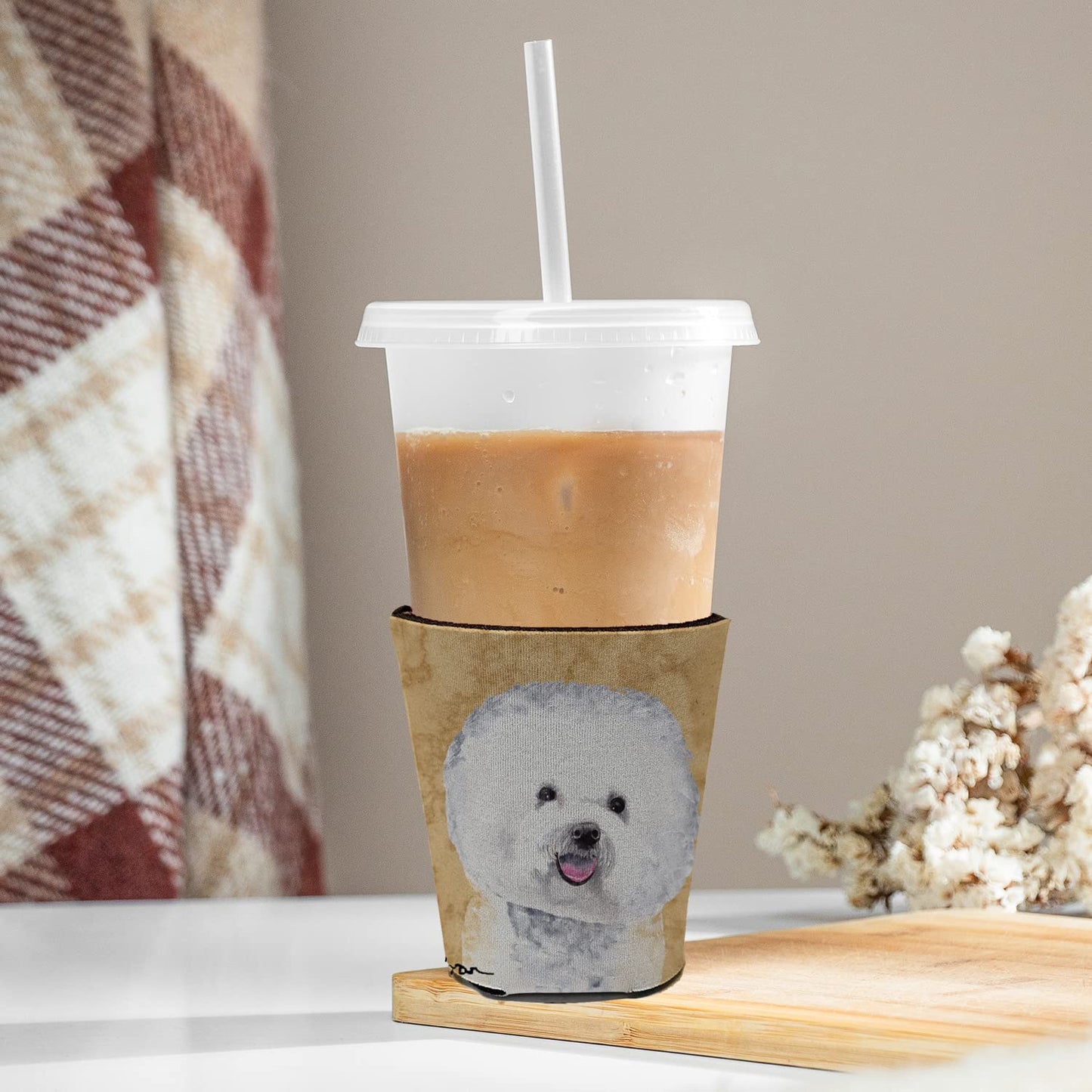 Caroline's Treasures SC9135RSC Bichon Frise Red Cup Hugger Cup Cooler Sleeve Hugger Machine Washable Drink Sleeve Hugger Collapsible Insulator Beverage Insulated Holder