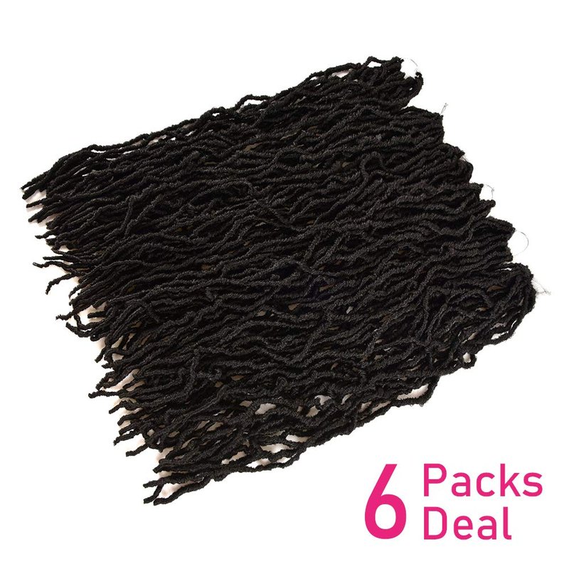 Niseyo Faux Locs Crochet Hair 18 Inch Soft locs, 6 Packs Short Crochet Locs Pre Looped Crotchet Straight Synthetic Hair Extensions (1B, Natural Black)