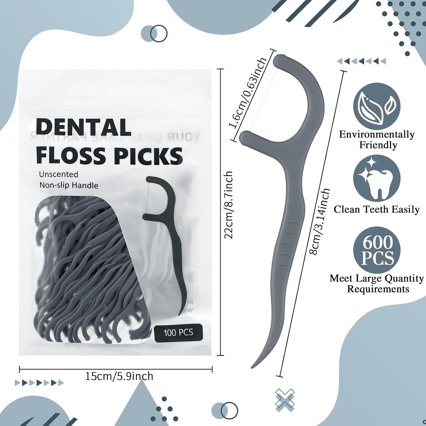 Baderke 200 Count Floss Picks Bulk Non Breakable Tooth Picks Flosser Dental Floss Sticks for Adults Teeth Cleaning Dental Flossers for Family Pack Travel(Light Green)