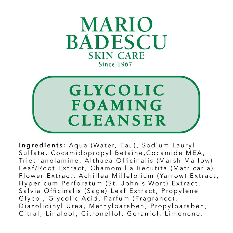 Mario Badescu Glycolic Foaming Cleanser for All Skin Types| Exfoliating Face Wash with Glycolic Acid & Aloe Vera| Visibly Evens Skin Tone & Texture | 6 Fl Oz (Pack of 1)