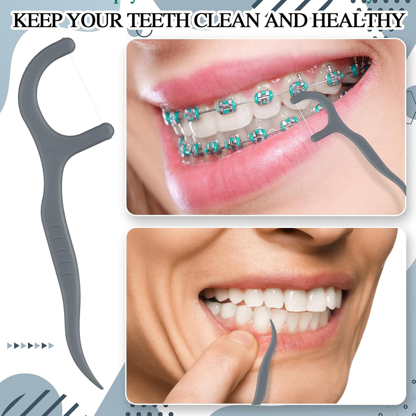 Baderke 200 Count Floss Picks Bulk Non Breakable Tooth Picks Flosser Dental Floss Sticks for Adults Teeth Cleaning Dental Flossers for Family Pack Travel(Light Green)