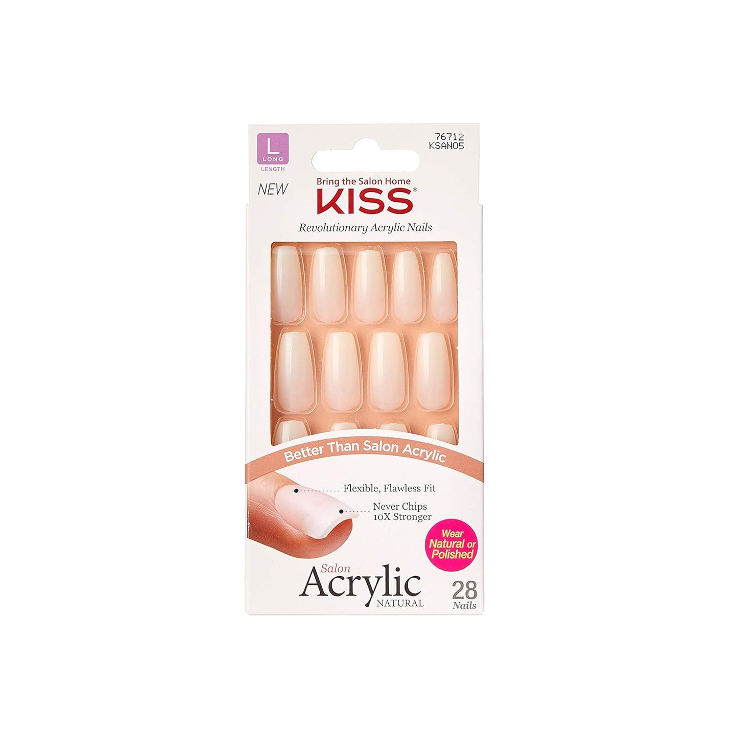 KISS Salon Acrylic Natural Press On Nails, Nail glue included, 'Rare', Nude, Short Size, Squoval Shape, Includes 28 Nails, 2g Glue, 1 Manicure Stick, 1 Mini File