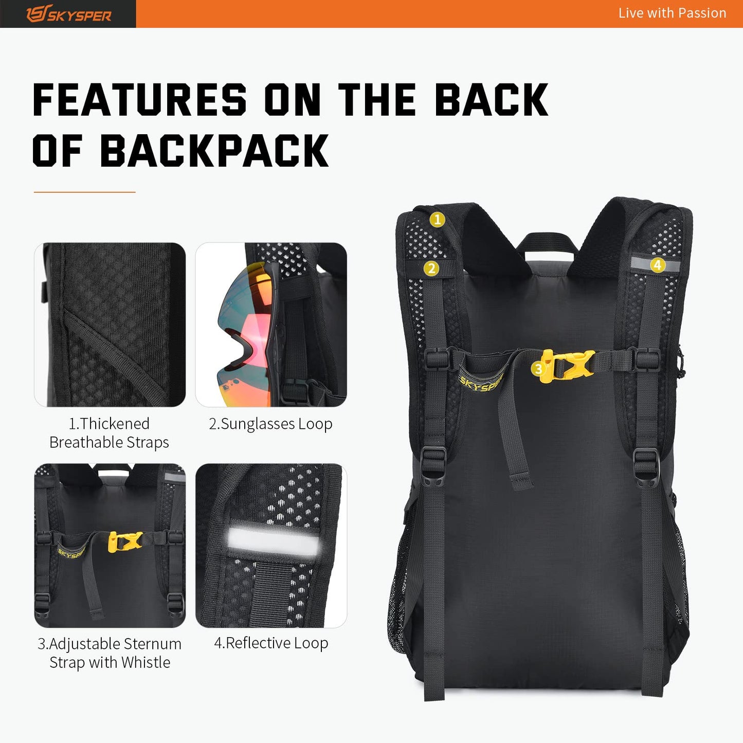 SKYSPER Packable Hiking Backpack 30L Lightweight Daypack Travel Backpacks for Women Men(Black)