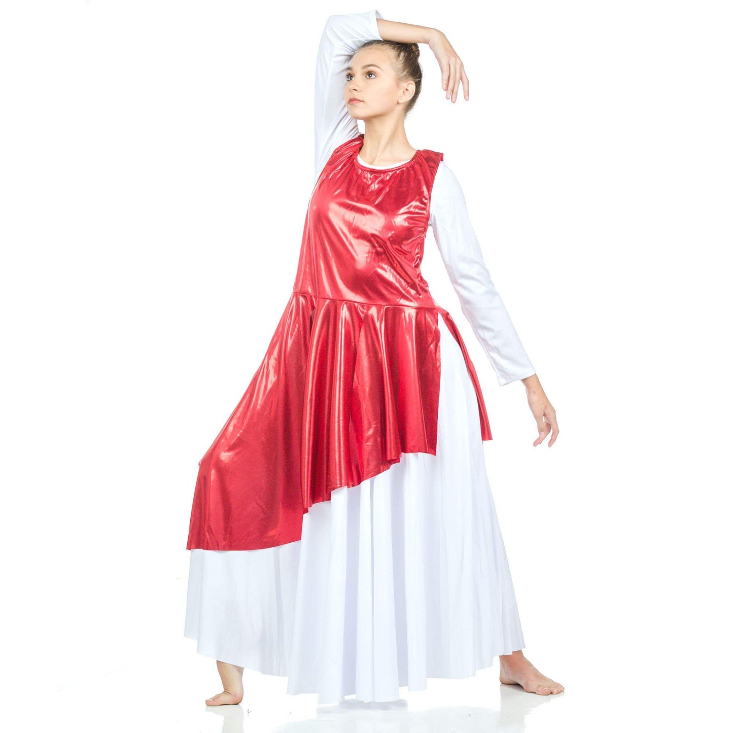 Danzcue Asymmetrical Metallic Praise Dance Tunic, Scarlet, S-M-Adult