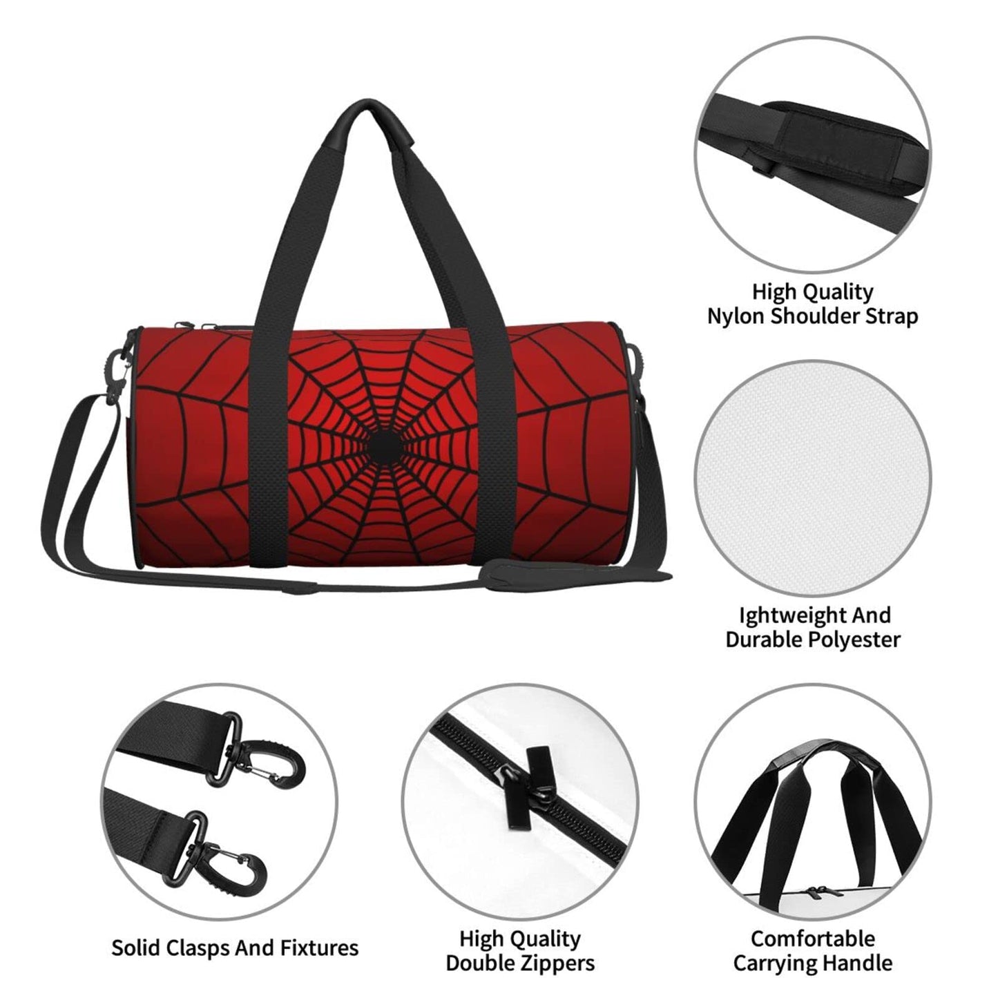 Red Spider Web Sports Gym Duffel Bag for Men Women Weekender Travel Workout Training Handbag Water Resistant One Size
