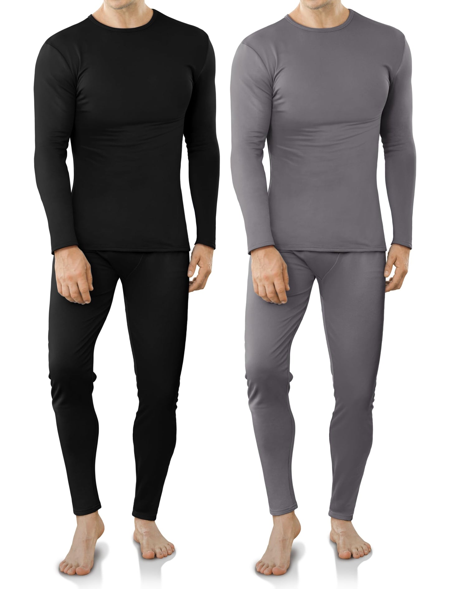 VZV 2 Set Thermal Underwear for Men Winter Long Johns for Men Thermal Top and Bottom Set Fleece Lined Base Layer Black, Grey