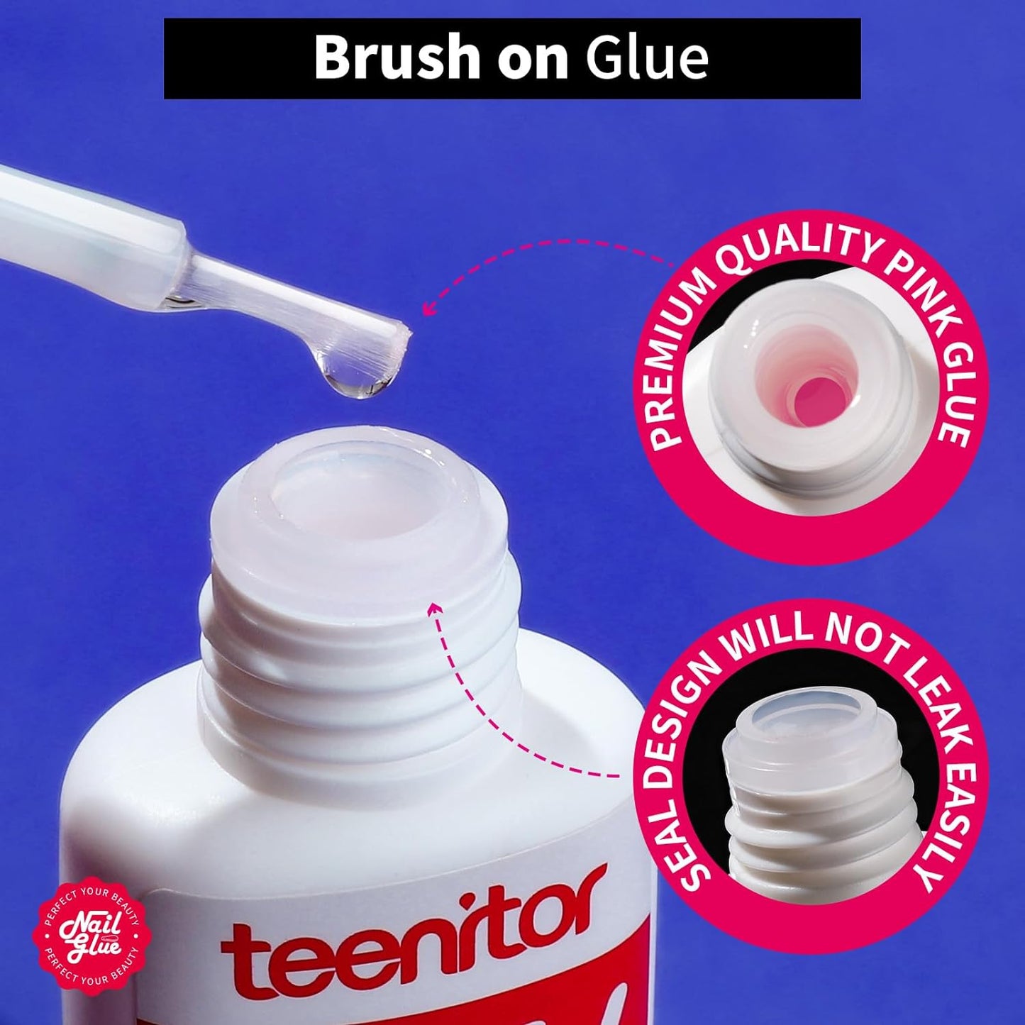 Teenitor Nail Glue for Press Ons, 3 Pack Best Nail Glue for Gel Tips with Nail Files, Super Strong Nail Glue for Broken Nail Brush on Nail Glue for Press on Nails