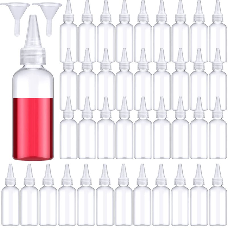 Eccliy 60 Pack 2 oz Boston Dispensing Squeeze Bottles Clear Plastic Oil Dropper Bottle Applicator Empty Refillable Bottles for Hair Color Liquids Oils Art Paint Kitchen Household