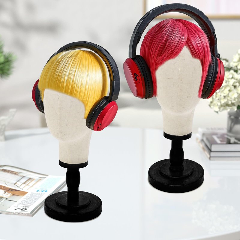 Pet Baby Wig Stand,22inch Mannequin Head with Detachable Wood Base,Canvas Head Holder for Hair Styling Jewelry Glasses Headband Display, Wig Stand for Wigs,Hats, Caps, Headdress,Black