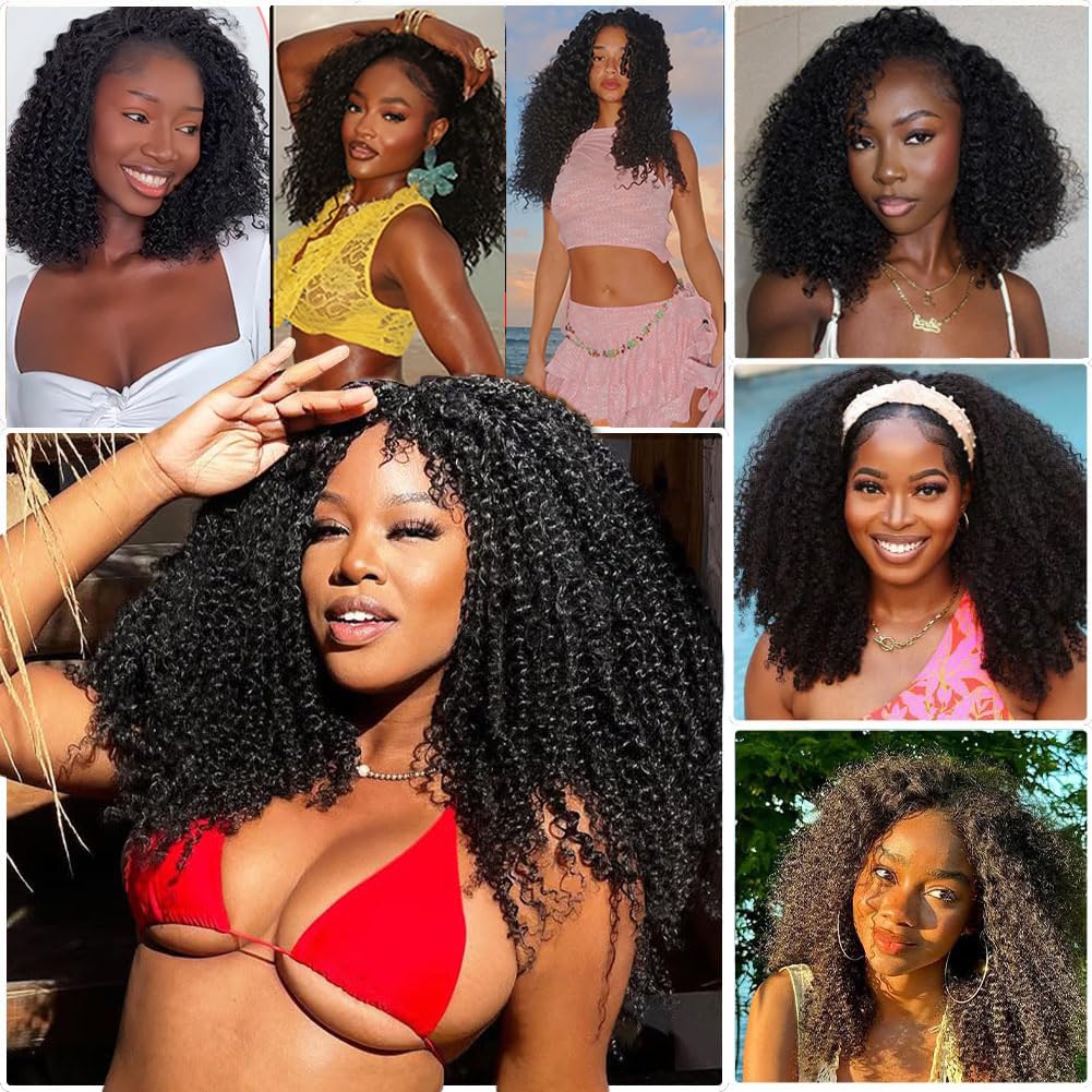 Curly Half Wig 200% Density Kinky Curly Half Wig 3 In 1 Seamless Flip Over Glueless Wigs with Drawstring Beginner Friendly Curly Wig Headband Wig for Women Daily Wear