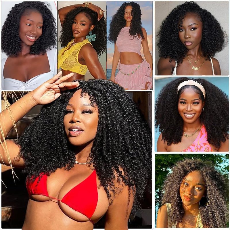 Curly Half Wig 200% Density Kinky Curly Half Wig 3 In 1 Seamless Flip Over Glueless Wigs with Drawstring Beginner Friendly Curly Wig Headband Wig for Women Daily Wear