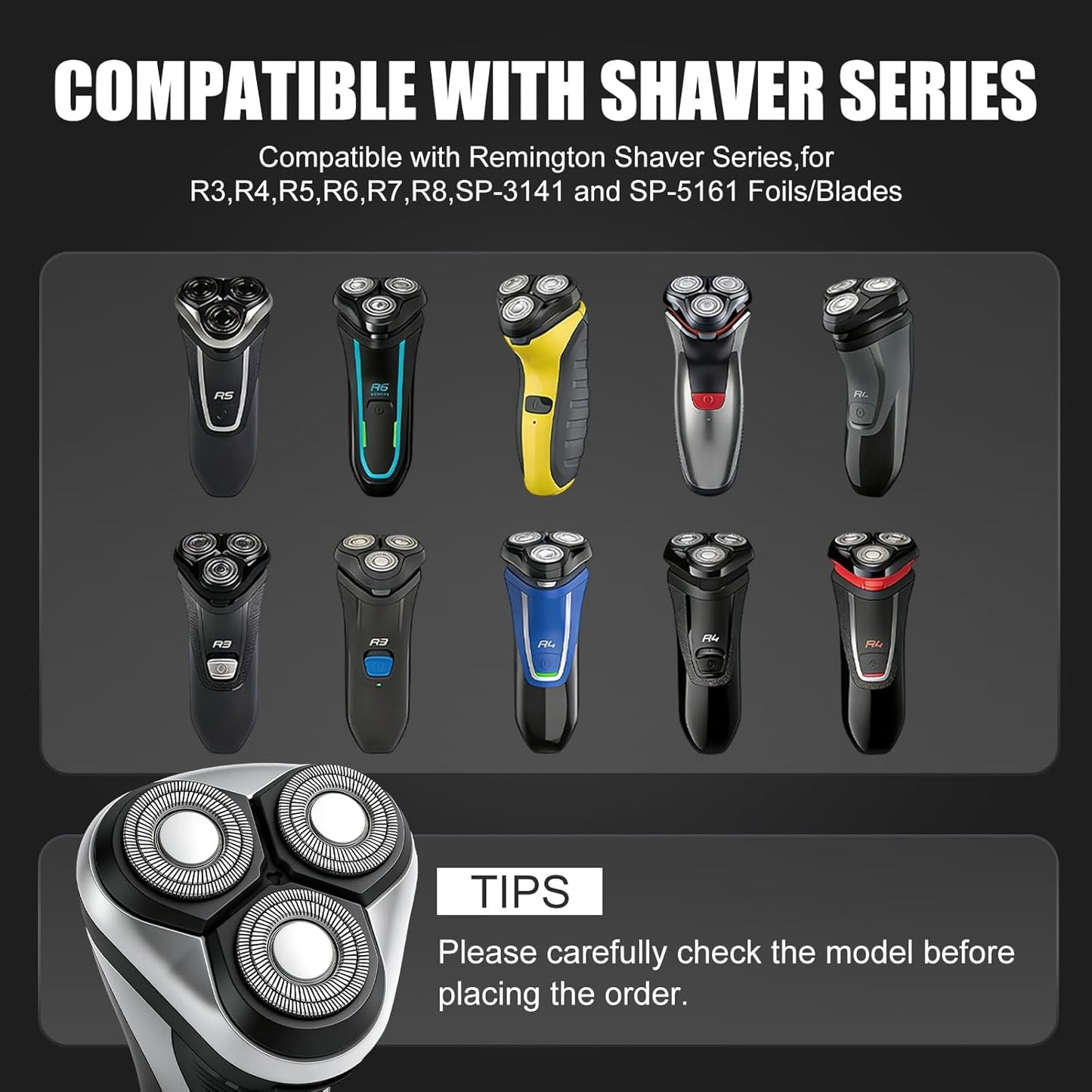Universal Rotary Replacement Shaver Head - 2-Pack Compatible with Remington R3-R8 | Black Foils/Blades