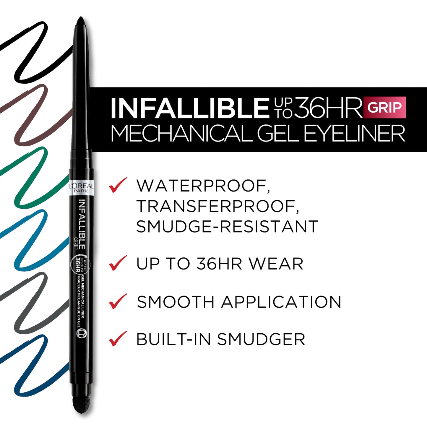 L'Oreal Paris Infallible Grip Mechanical Gel Eyeliner Pencil, Smudge-Resistant, Waterproof Eye Makeup with Up to 36HR Wear, Bright Nude, 0.01 Oz