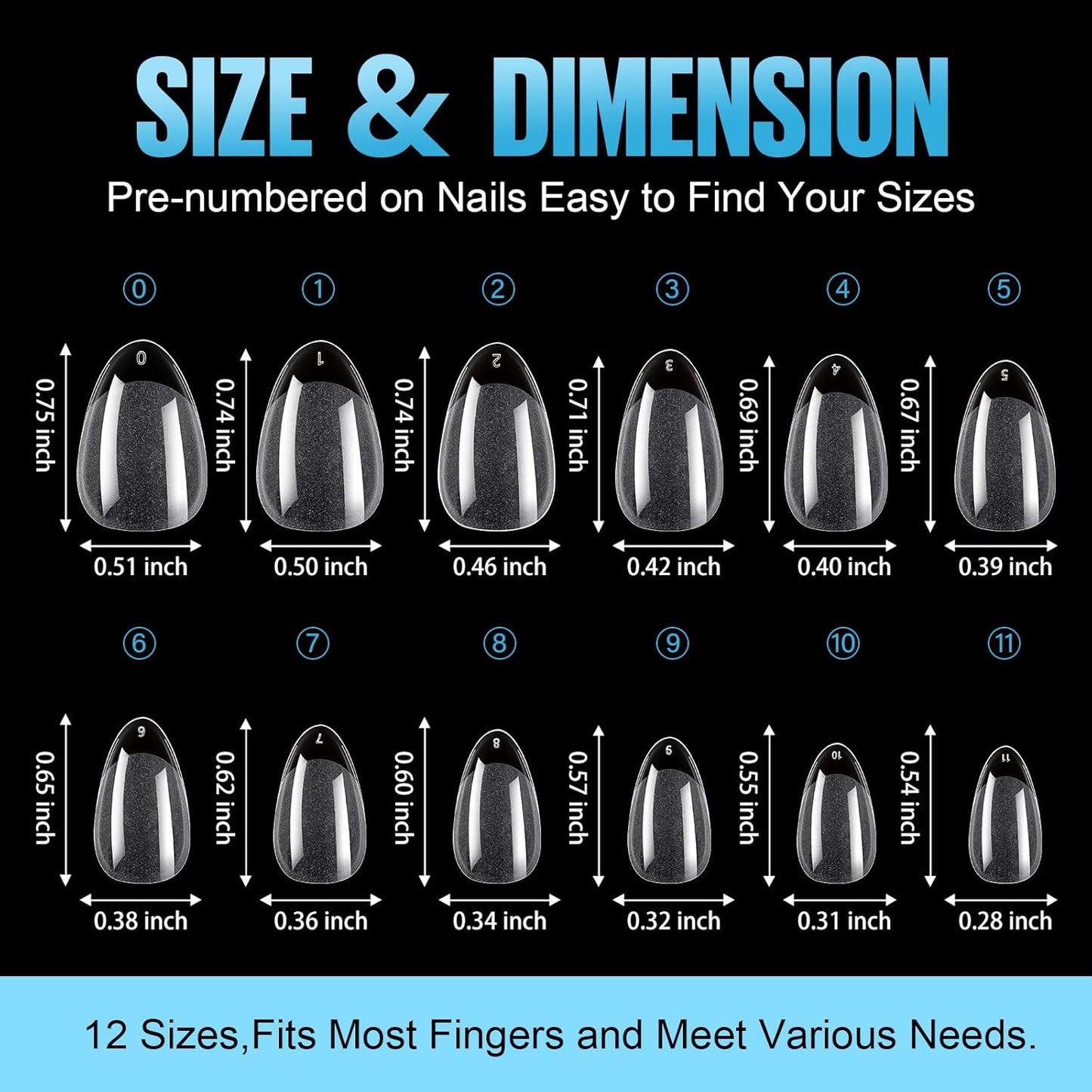 TOMICCA Short Nail Tips Extra Short Square Nail Tips, 192Pcs Fake Nails 12 Sizes Acrylic Clear Nails for Beginner and Professional DIY Gel Nails Salon