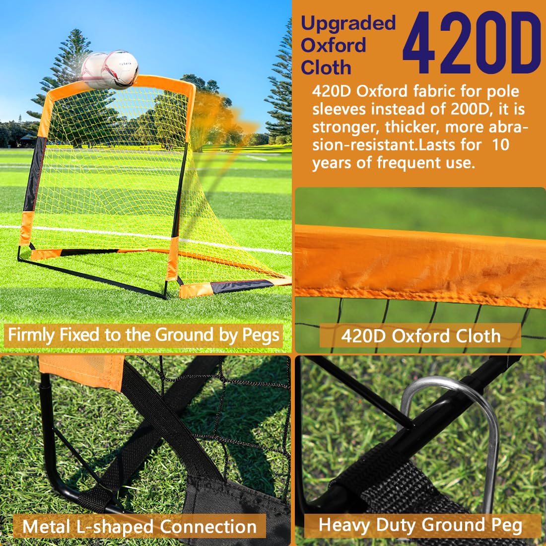 Dimples Excel Soccer Goals Kids Net for Backyard 7x5, 5x3.6, 4x3, 3x2.2 FT