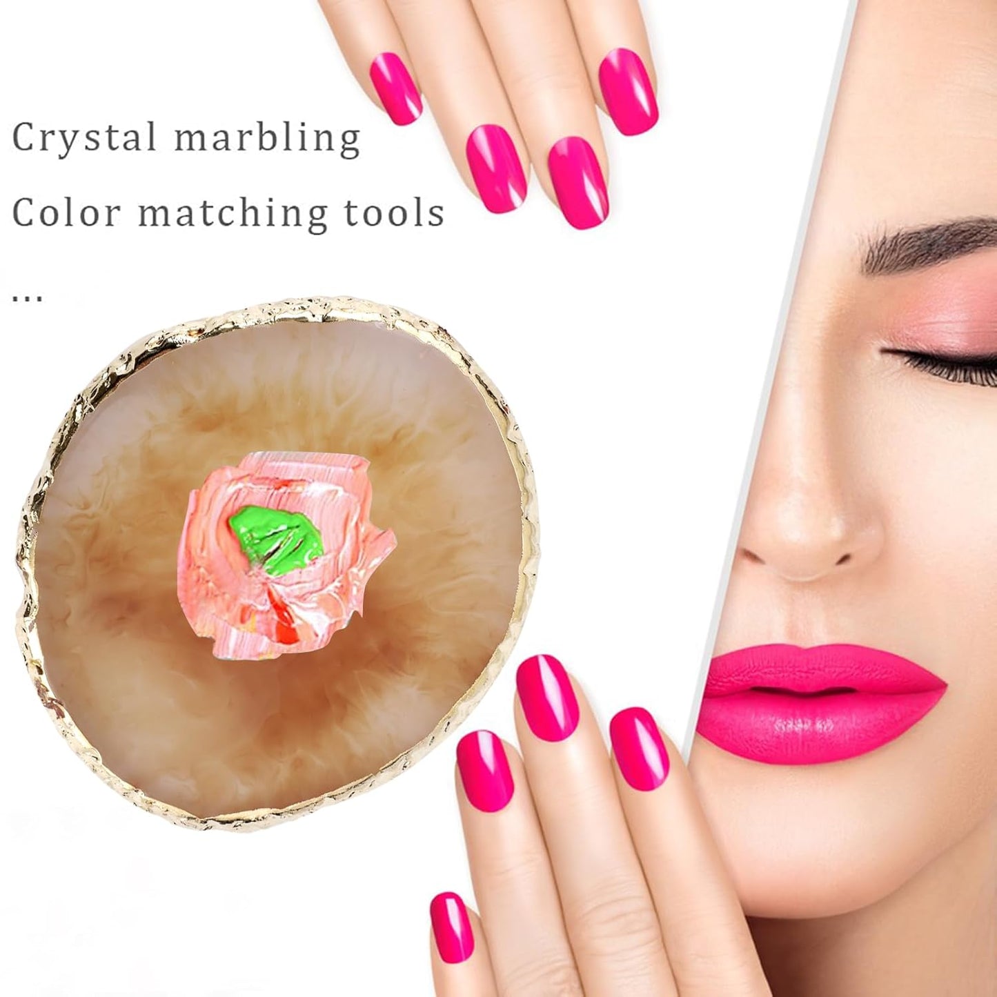 2 Pcs Resin Nail Art Palette, Nail Art Painting Palettes Gold Edge Nail Holder Nail Art Display Board