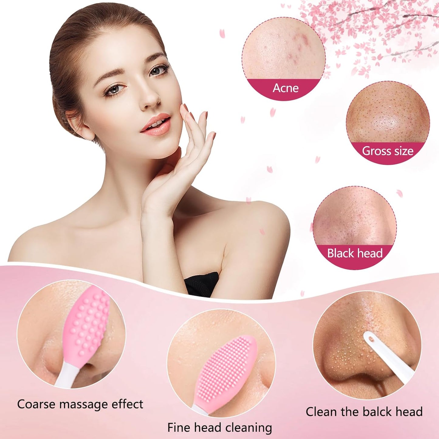 Silicone Face Scrubber, 2pcs Exfoliating Lip Brush, 2pcs Face Cleansing Brush & Silicone Facial Mask Brush Exfoliator Blackhead Skin Care Tool