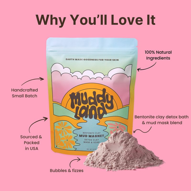 Bentonite Clay Detox Mud Bath Soak & Full Body Mud Mask - Magnetic Clay Bath with Epsom Salt, Body & Face Mask, Gift for Her - Mud Magnet by Muddyland