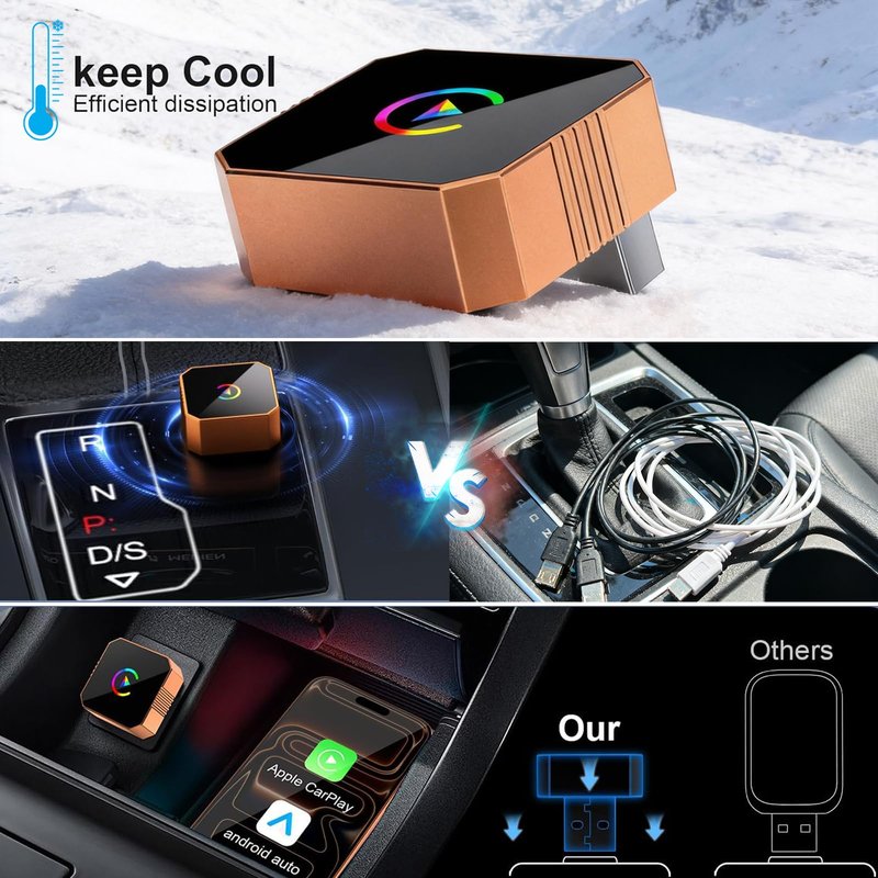 fintaps 2026 Mini Wireless CarPlay Adapter for iPhone,2-in-1 Wired to Wireless for Android&CarPlay Auto,Plug and Play Fast & Stable Connection,Zero Delay Car Play for iOS 10+, Android 11+